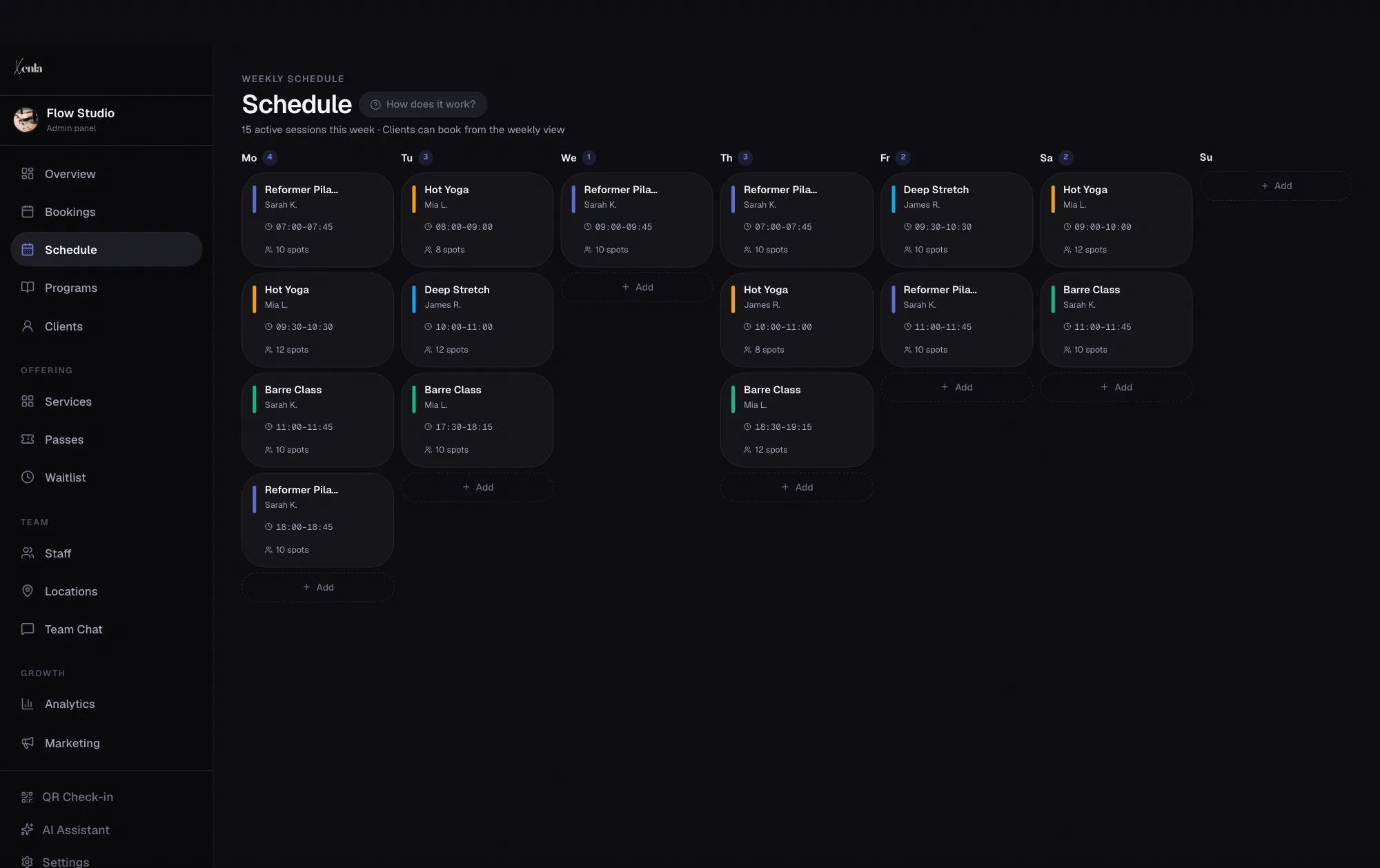 Xenla booking calendar split by staff member